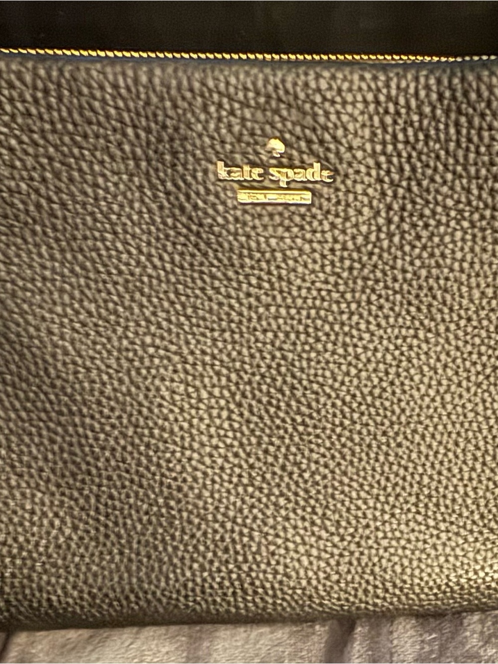 kate spade Black Pebbled Leather Tote with Gold Logo